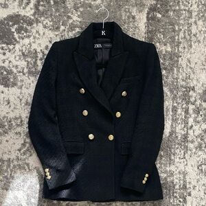 Black Zara double breasted textured weave jacket size xs